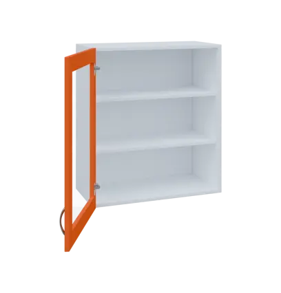 MH - 65S horní skříňka boxová, 1-dveřová, prosklená, levá, 770x654x440, korpus bílý, dvířko mandarin